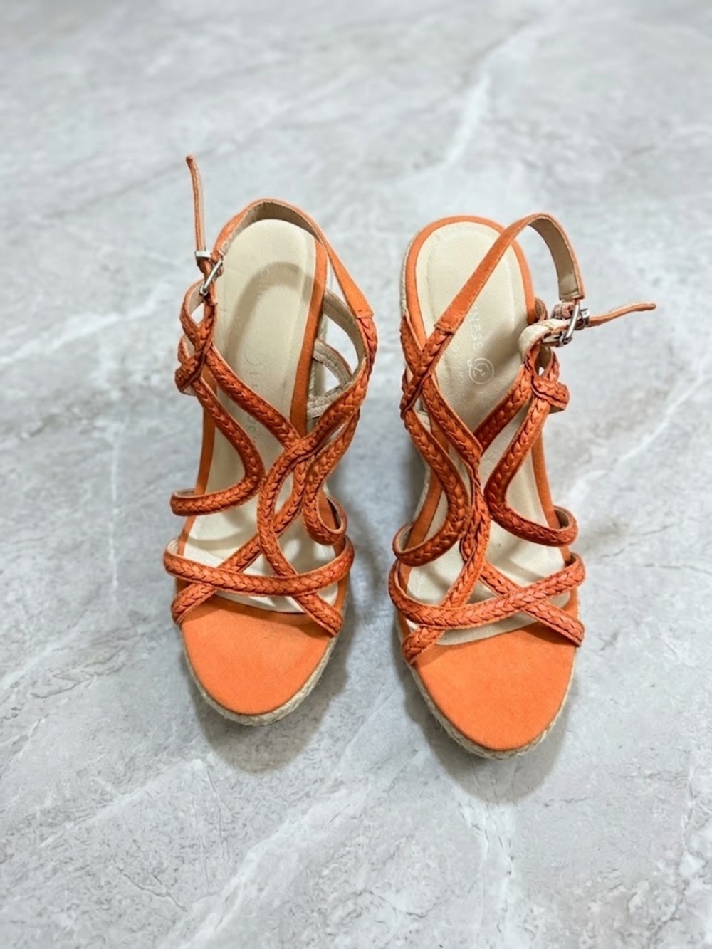 Chinese Laundry Orange Braided Strappy Wedge Sandals